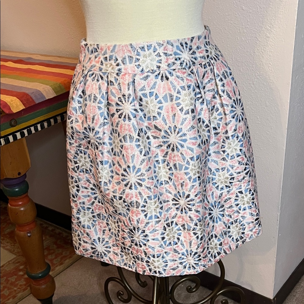 Miami Geometric Floral Mini Skirt in Pink and Blue
